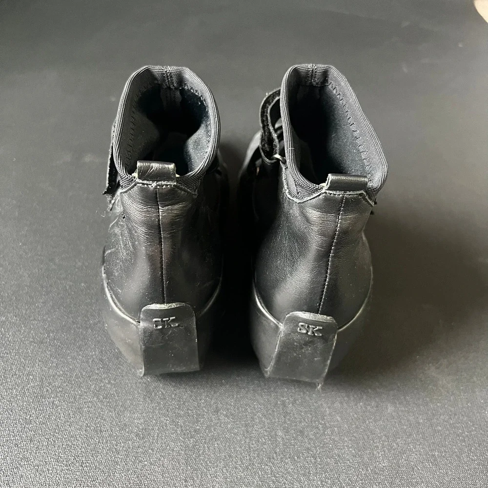Stephane Kelian Black Leather Neoprene Wedge Ankle Boots 11 France Avant-garde